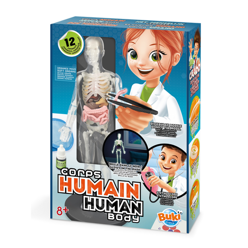 Bunki Corps Human Body kit box with anatomy model and stethoscope.