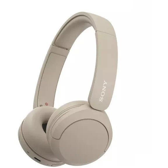 Beige headphones with Sony logo on a white background