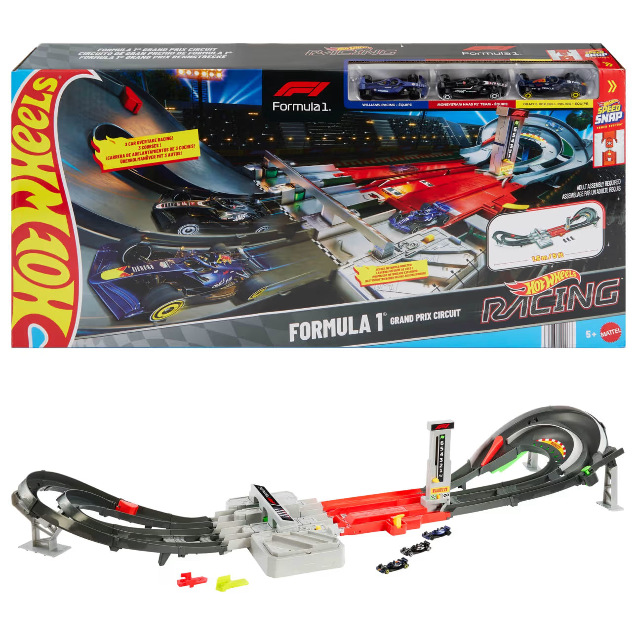 Hot Wheels Formula 1 Grand Prix Circuit Track Set with 3 F1 Cars