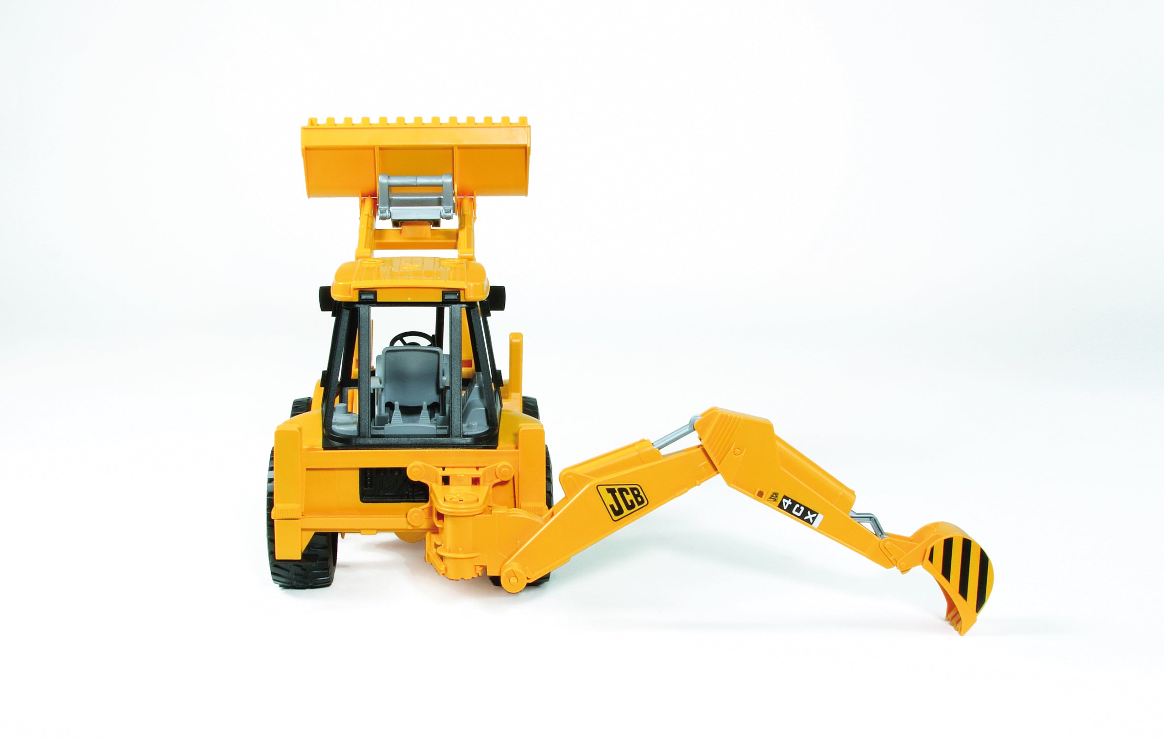 Bruder 1:16 scale JCB backhoe loader with swivel seat and stabilizer legs
