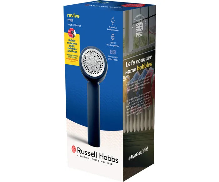 Russell Hobbs hair dryer packaging with product and branding details.