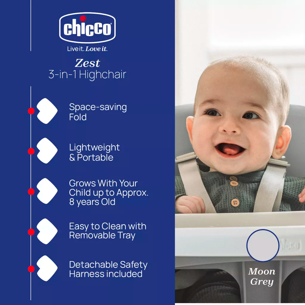 Chicco Zest 3-in-1 Folding Highchair – Moon Grey High Chair
