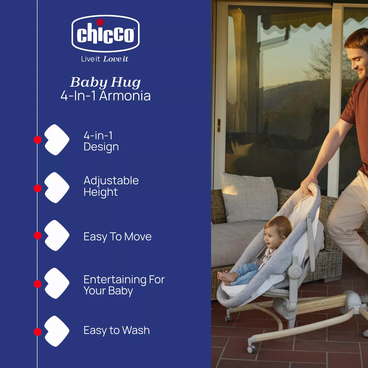 Chicco Baby Hug 4-in-1 Armonia – Crib, Recliner, Highchair & First Chair