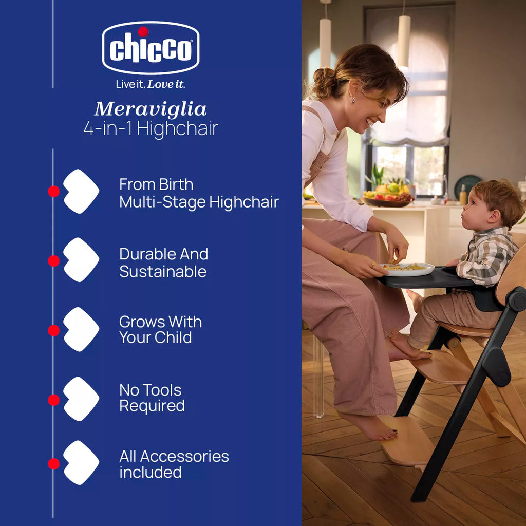 Chicco Meraviglia Highchair – Ebony 4-in-1 High Chair from Birth
