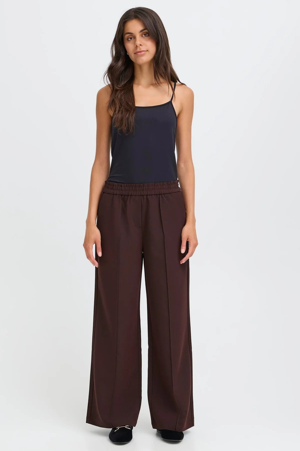 Fransa FRABIGAIL Fudge Brown Wide Leg Trousers | Pull-On Comfort