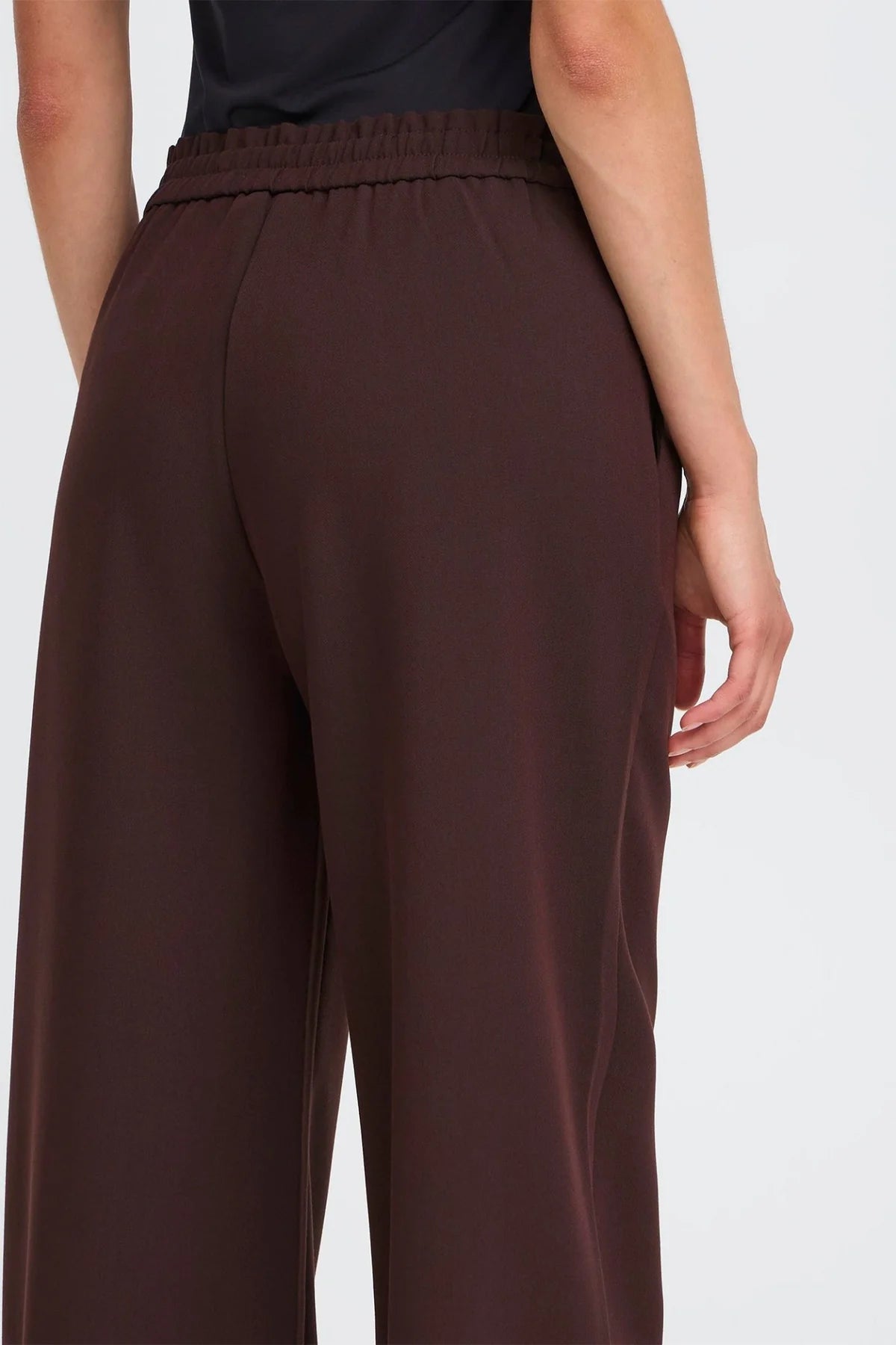 Fransa FRABIGAIL Fudge Brown Wide Leg Trousers | Pull-On Comfort