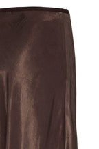 Fransa FRSHINA Chocolate Brown Satin Midi Skirt | Elegant Draped Fit