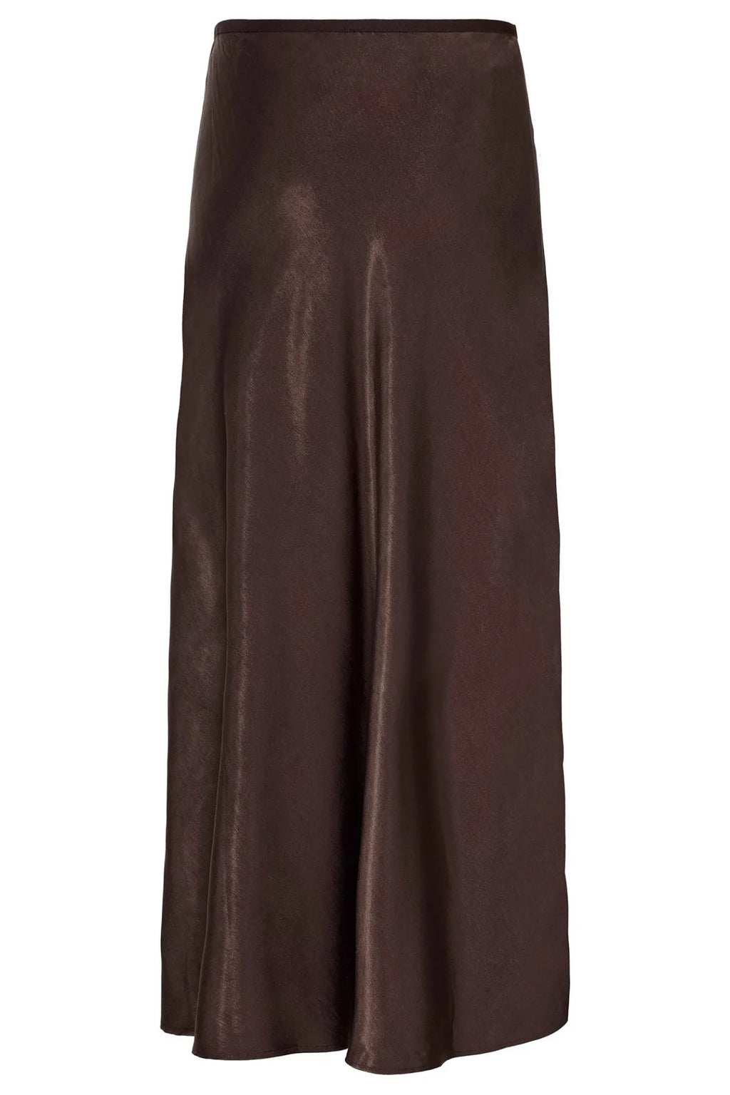 Fransa FRSHINA Chocolate Brown Satin Midi Skirt | Elegant Draped Fit