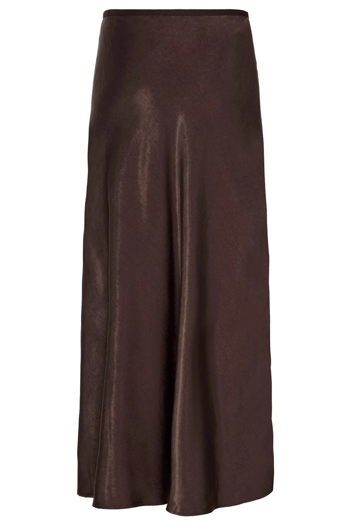 Fransa FRSHINA Chocolate Brown Satin Midi Skirt | Elegant Draped Fit