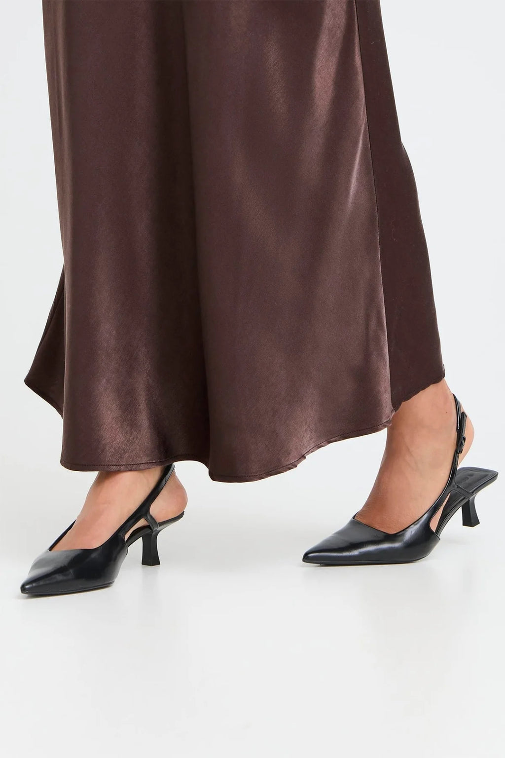 Fransa FRSHINA Chocolate Brown Satin Midi Skirt | Elegant Draped Fit