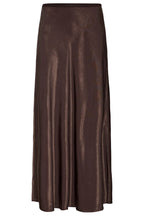 Fransa FRSHINA Chocolate Brown Satin Midi Skirt | Elegant Draped Fit