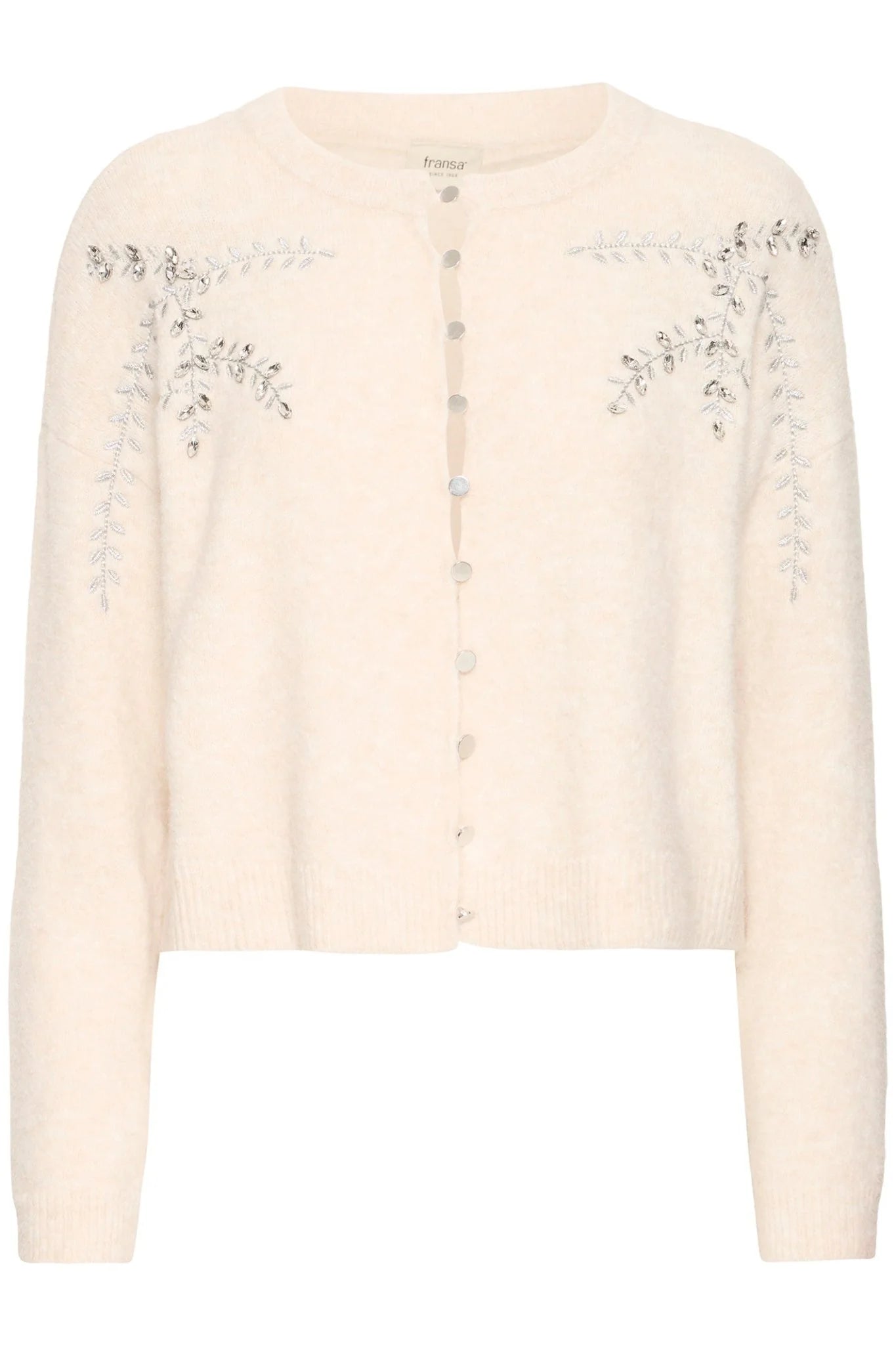 Fransa FRKENDRA Oatmeal Melange Cardigan | Beaded Knit Layer