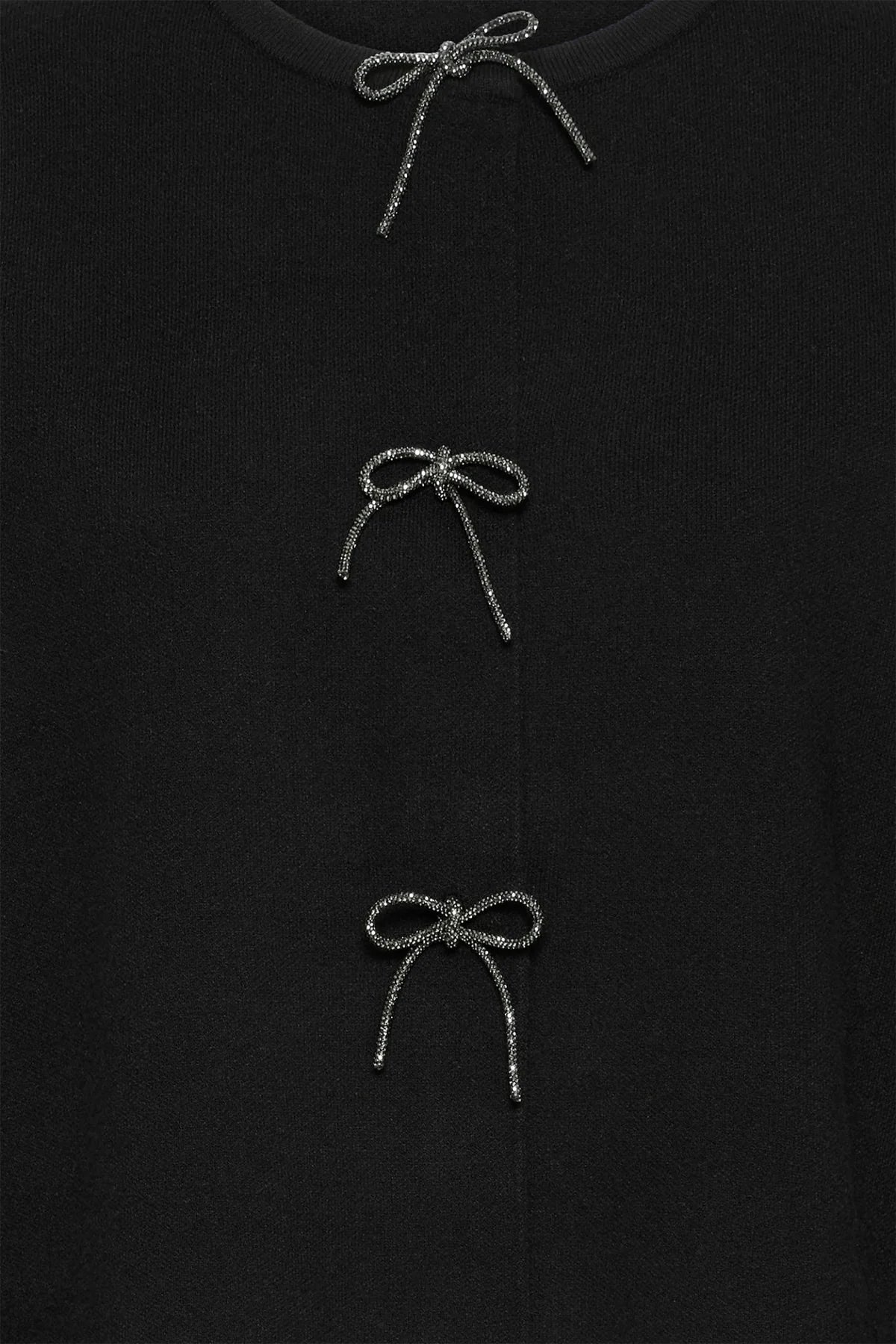 Fransa FRSALLY Meteorite Black Cardigan | Bow-Tie Knit Layer