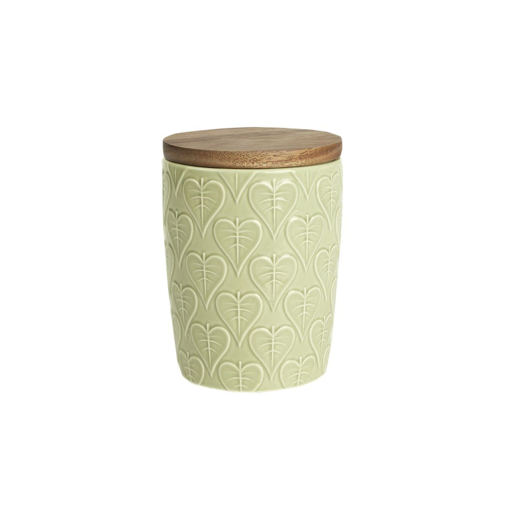 Green House Heart Leaf Store Jar With Rustic Acacia Lid - Flemings Department Store