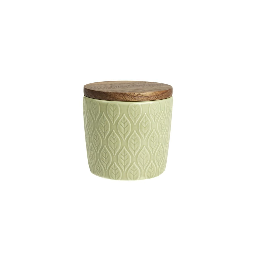 Green House Pointed Leaf Small Store Jar With Rustic Acacia Lid - Flemings Department Store