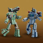 LEGO Marvel 76320 Iron Man & War Machine minifigures with two Hammer drones in battle configuration