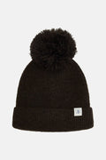 cocoa knit beanie with pom-pom on a light gray background