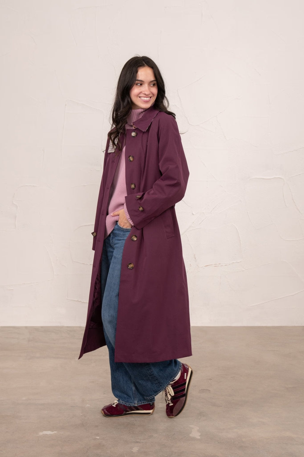 Ladies Harper Trench Coat - Damson