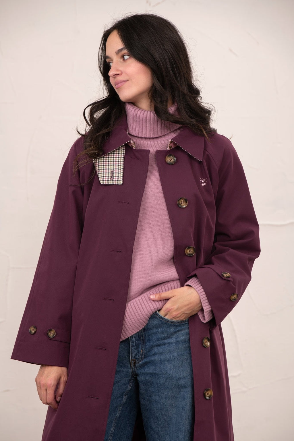 Ladies Harper Trench Coat - Damson