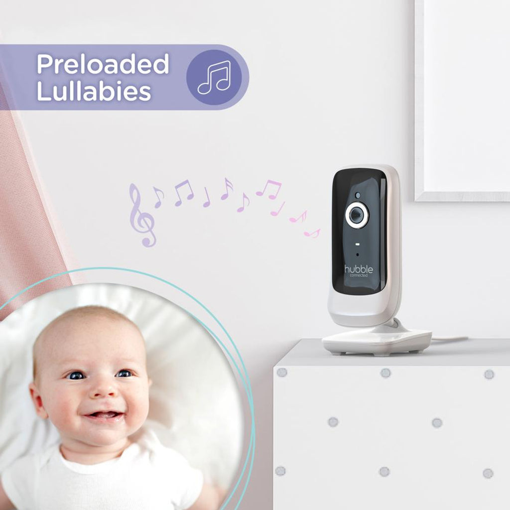 Display showing room temperature and lullabies feature on baby monitor