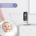 Display showing room temperature and lullabies feature on baby monitor