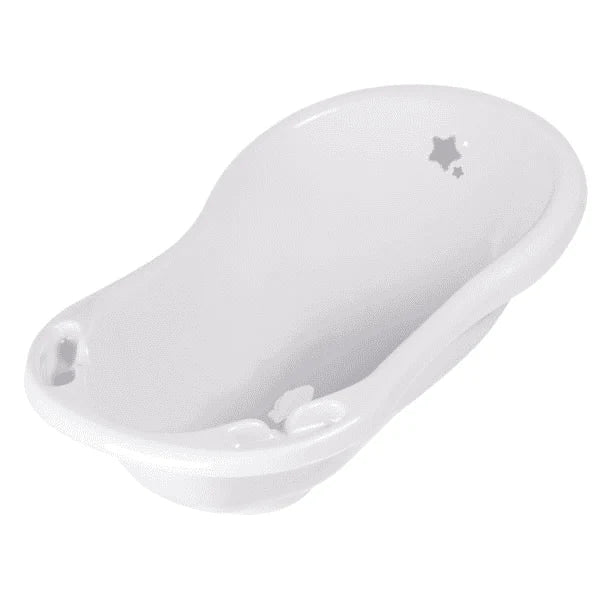 White baby bathtub with a star design on a white background