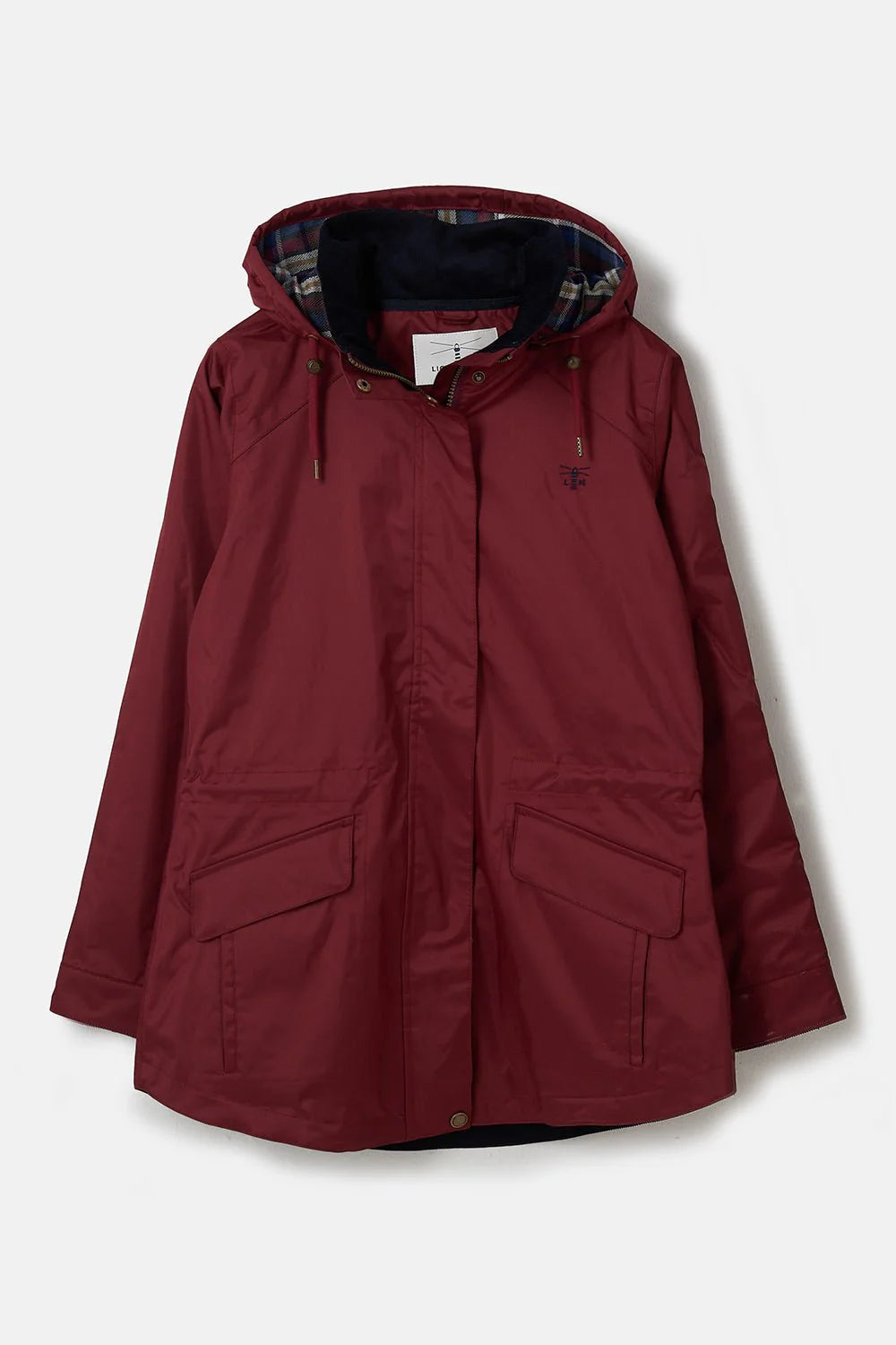Maroon parka jacket on a white background