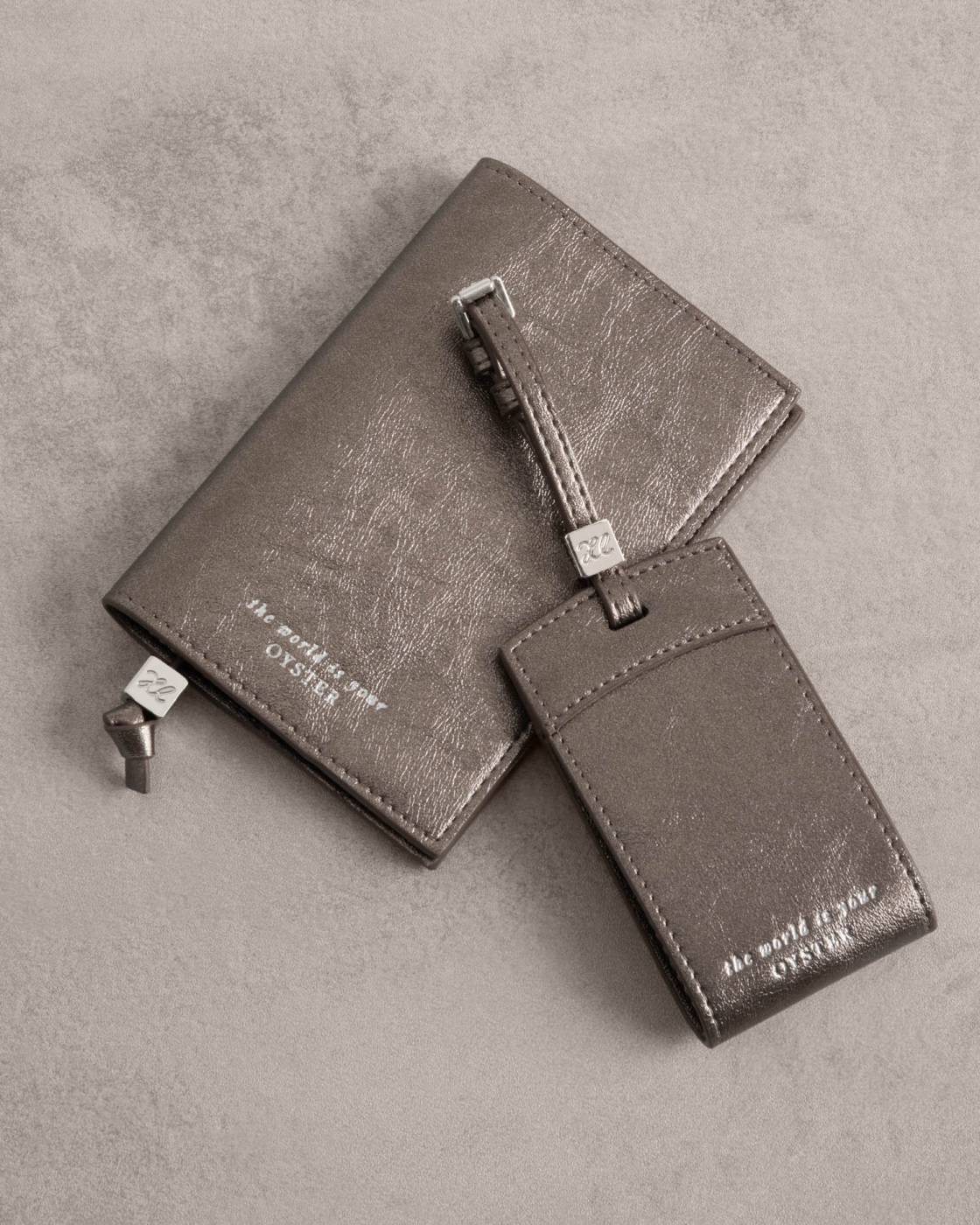 Luggage Tag 'The World Is Your Oyster' in Pewter