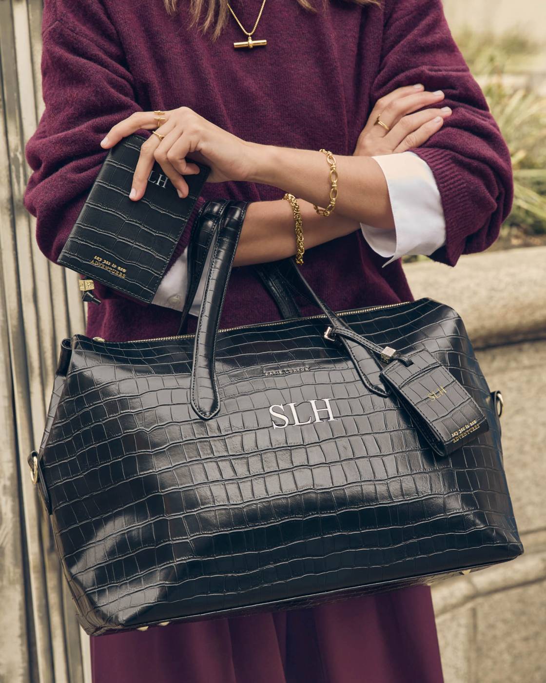 Luggage Tag 'Say Yes To Adventures' in Black Croc