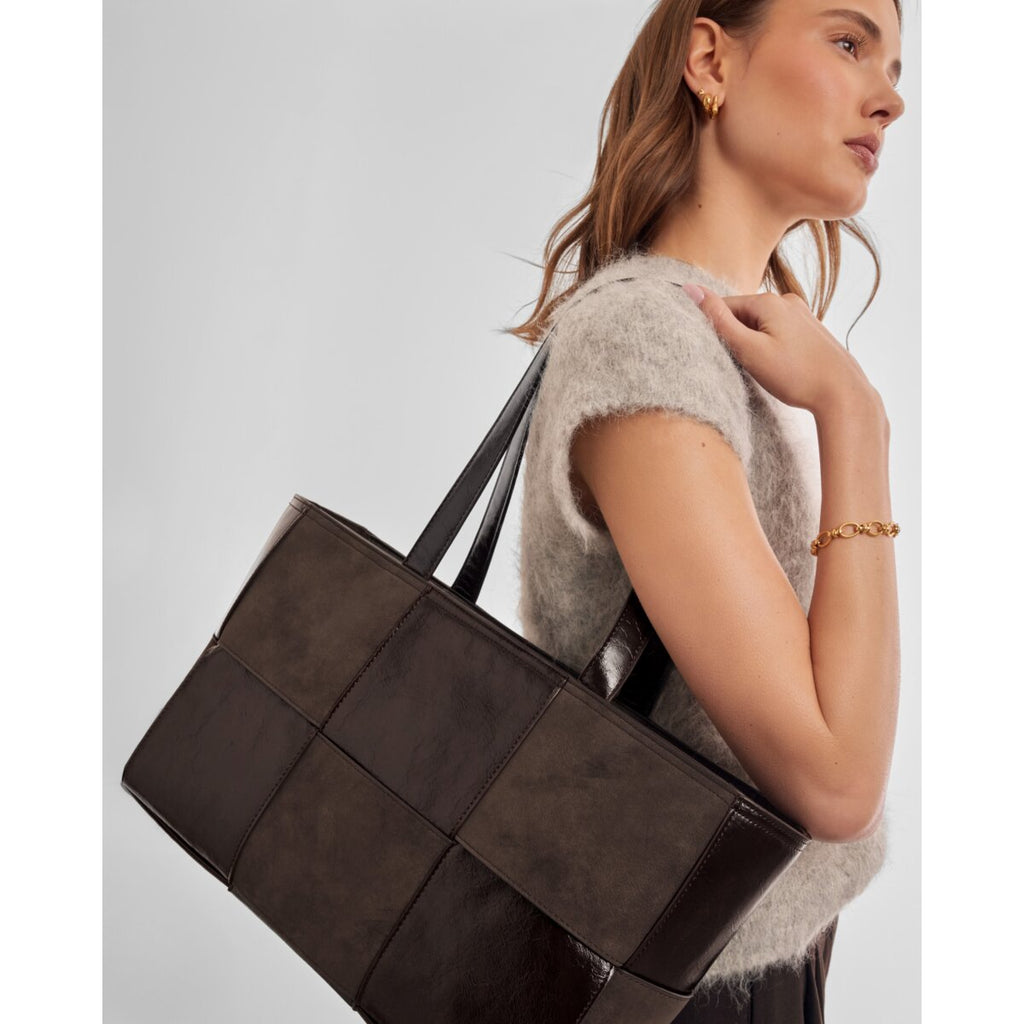 Taya Hand Woven Suedette Tote Bag in Bitter Chocolate - image 1