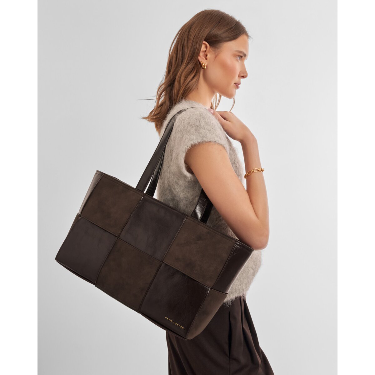 Taya Hand Woven Suedette Tote Bag in Bitter Chocolate - image 7