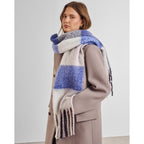 Recycled Checked Tassel Scarf in Blue and Grey - image 1