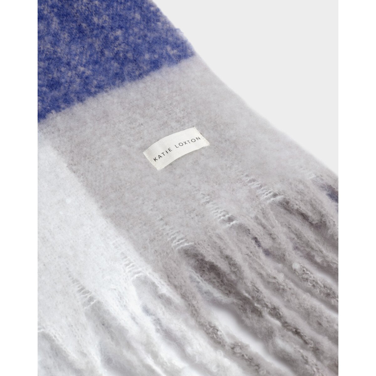 Recycled Checked Tassel Scarf in Blue and Grey - image 3