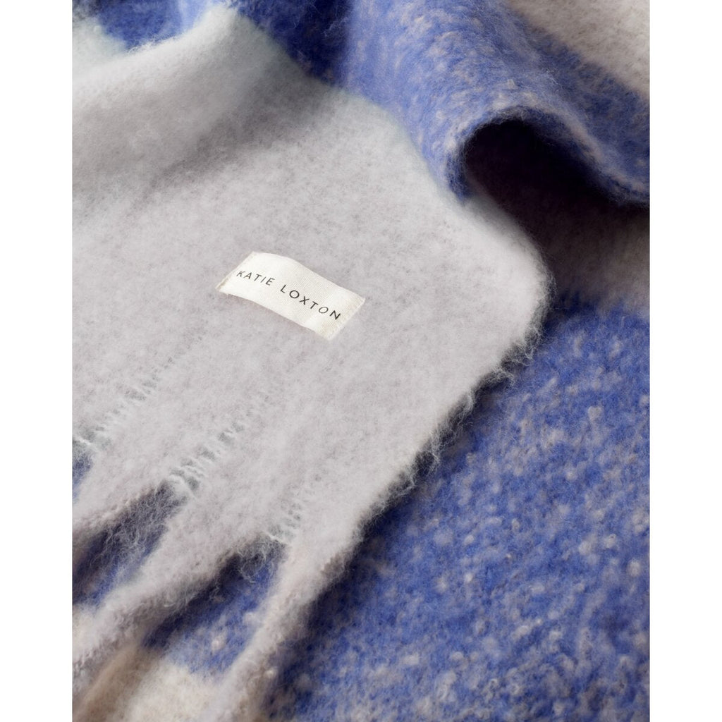 Recycled Checked Tassel Scarf in Blue and Grey - image 2