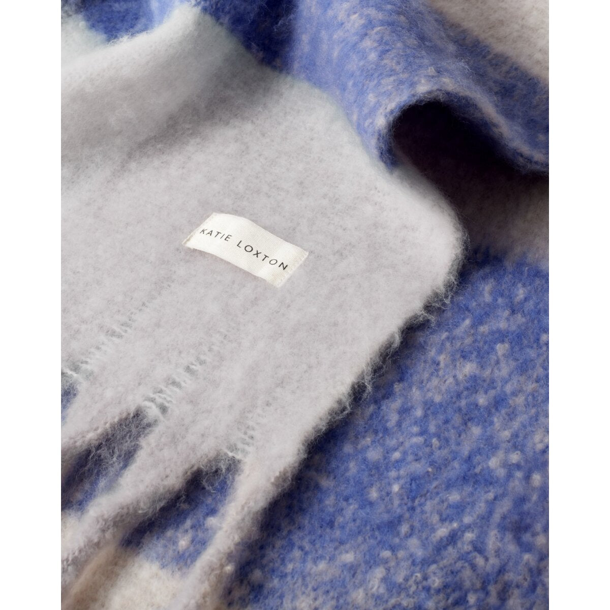 Recycled Checked Tassel Scarf in Blue and Grey - image 2
