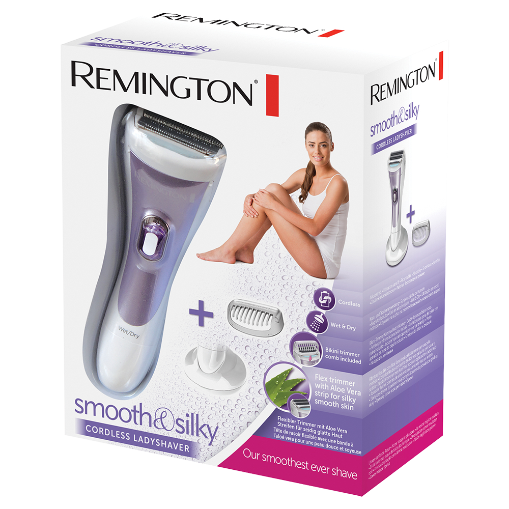 Remington smooth & silky cordless ladyshaver packaging on a white background