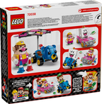 LEGO Super Mario Mario Kart Wario & King Boo set (72038) showing Wario's Badwagon, King Boo’s Teddy Buggy, shell-launch action, drifting and glider features.