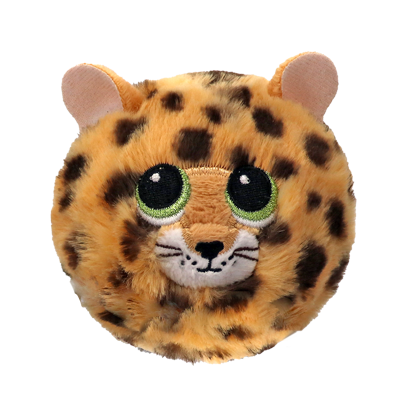 Plush toy shaped like a leopard head on a white background