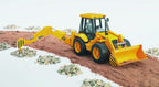 Bruder 1:16 scale JCB backhoe loader with swivel seat and stabilizer legs farm setting