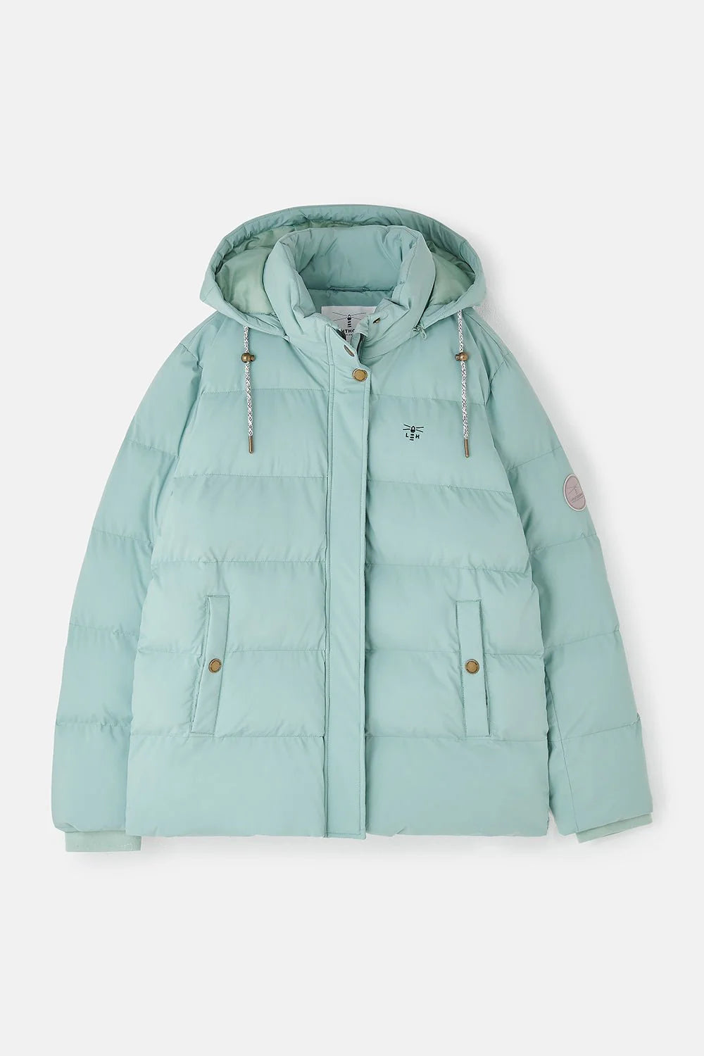Light blue puffer jacket on a white background