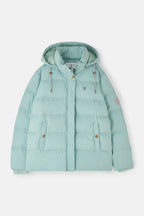 Light blue puffer jacket on a white background