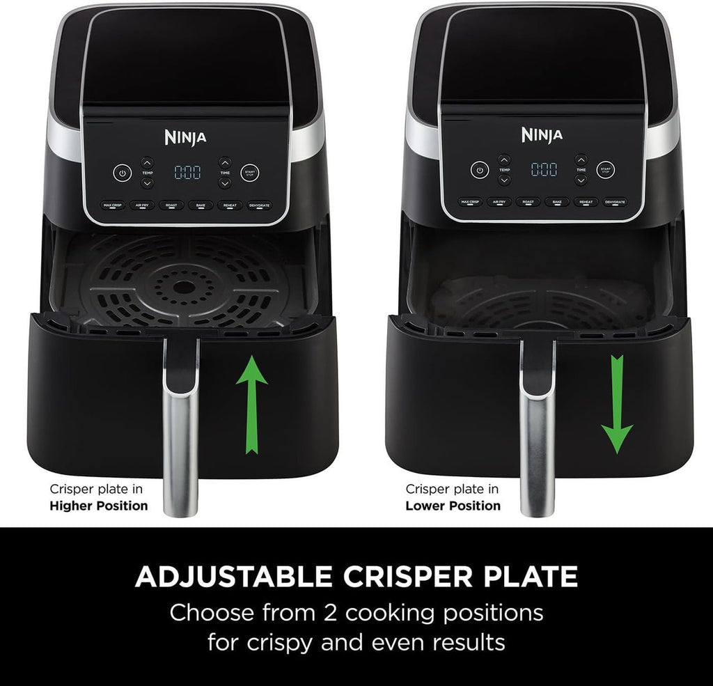 The Adjustable Crisper Plate is shown moving up and down