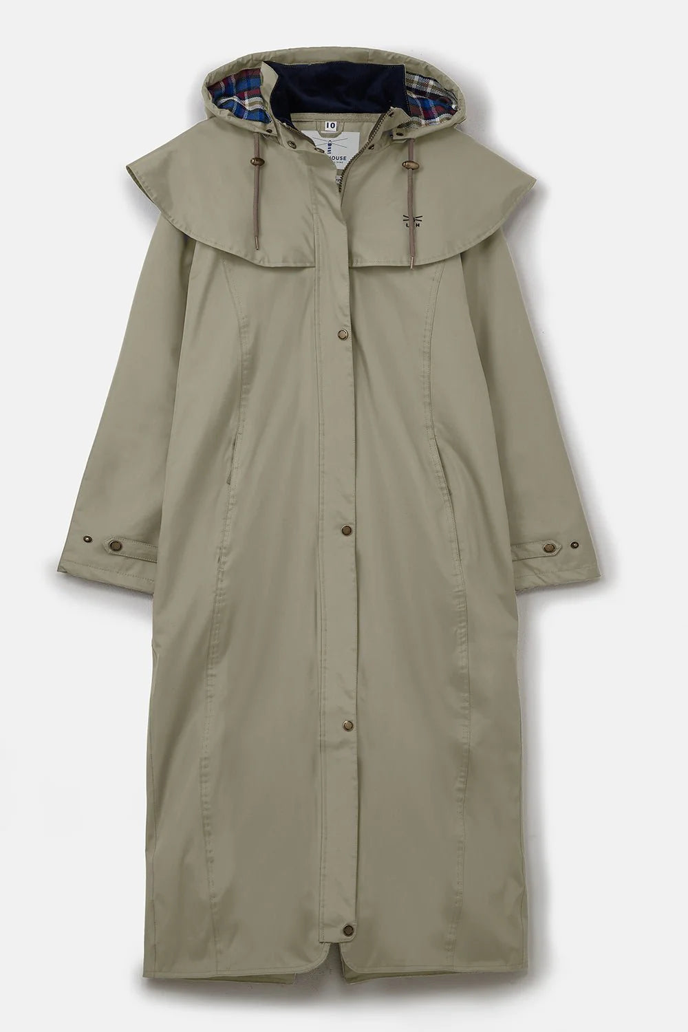 Beige raincoat with plaid lining on a white background