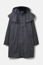 Dark gray raincoat with plaid lining on a white background
