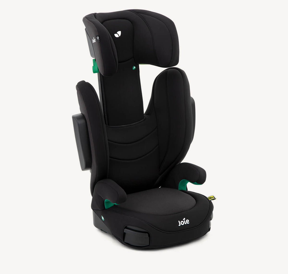 Black car seat with green accents on a white background
