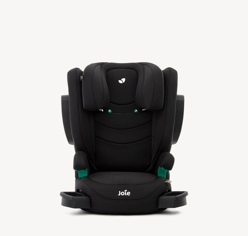 Black car seat with 'Joie' branding on a white background