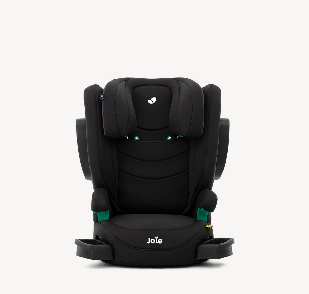 Black car seat with 'Joie' branding on a white background