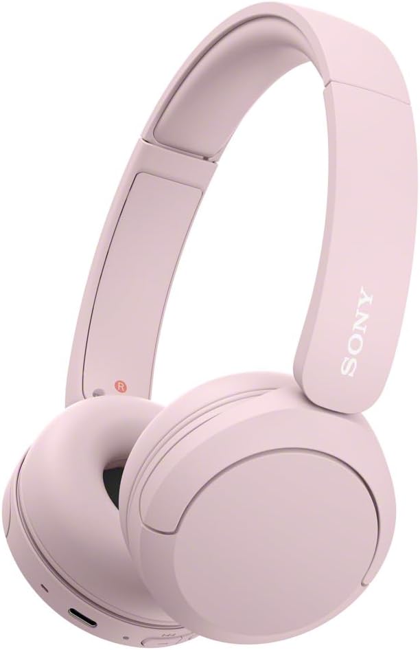 Pink Sony headphones on a white background