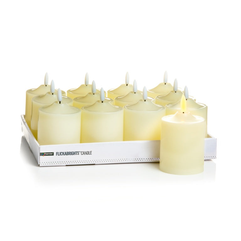 Set of Flickarlights candles in a white box on a white background