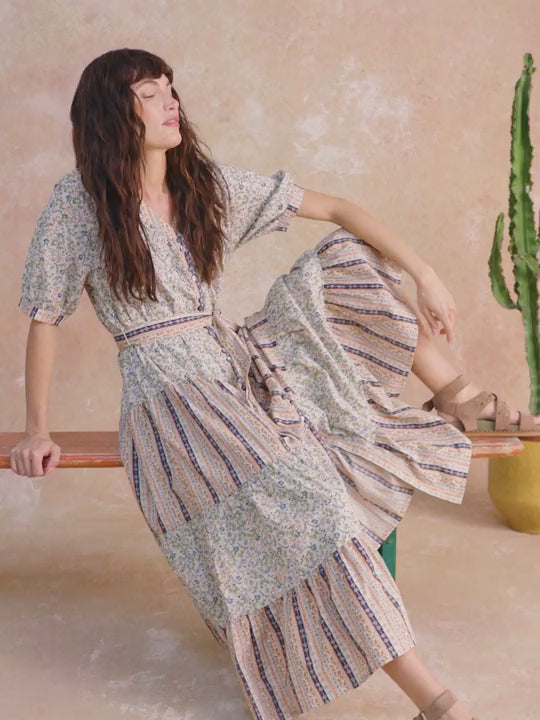 White Stuff - Clementine Floral Stripe Midi Dress